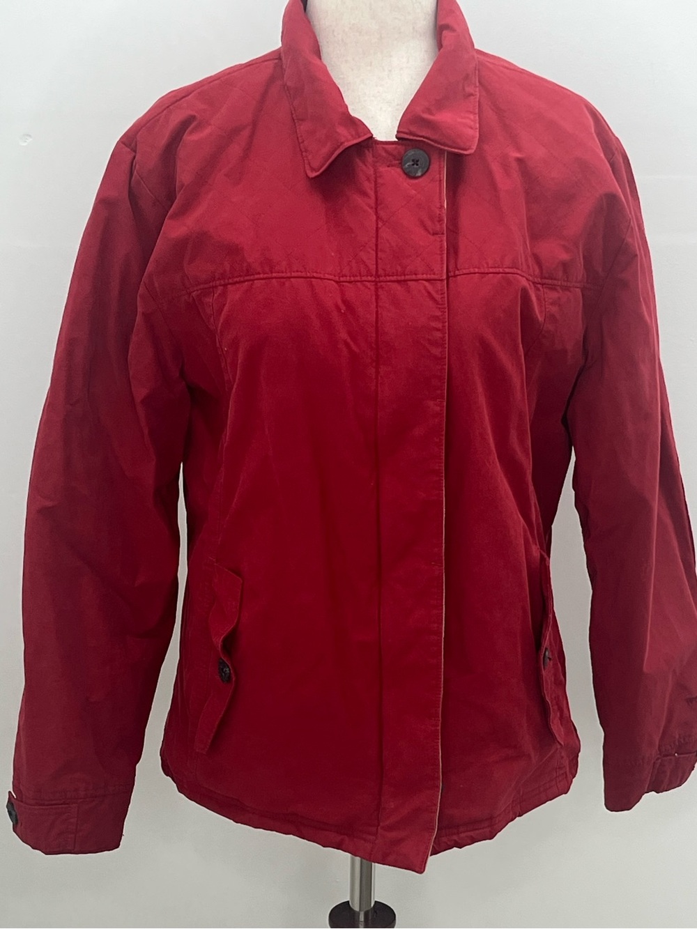 Woolrich Womens Red Quilted Plaid Lined Corduroy Trim Field Utility Jacket Small